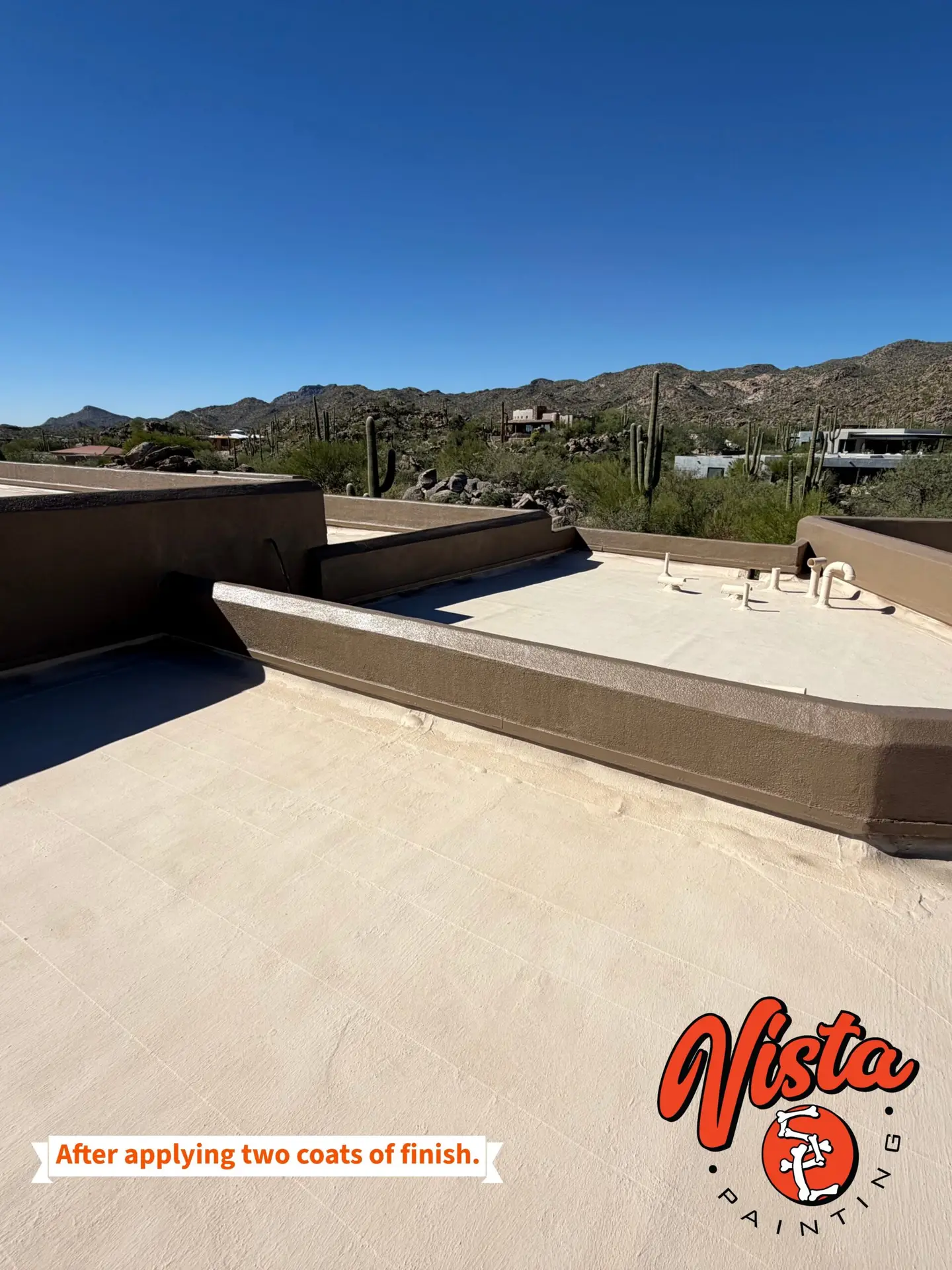 Completed roof coating and freshly painted parapet walls in Tucson, Arizona