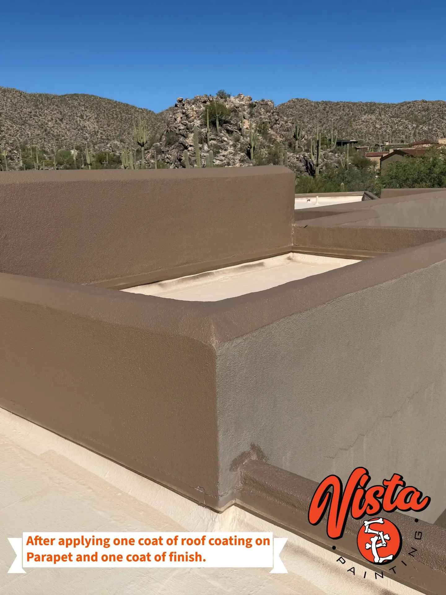 Protective roof coating and finish coat applied to parapet walls in Tucson