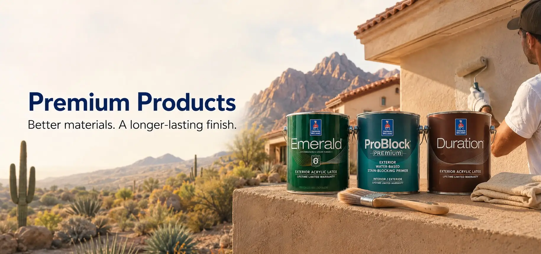 Sherwin-Williams Emerald, ProBlock Premium, and Duration products for a Tucson exterior painting project